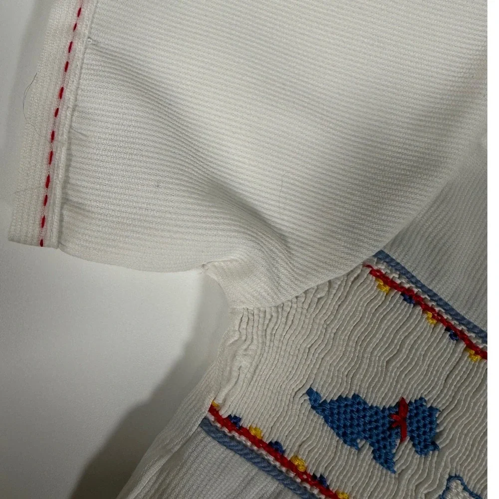 Carriage Boutiques Boys Smocked Bobby Suit Blue White Dog 24M Old Money Vintage